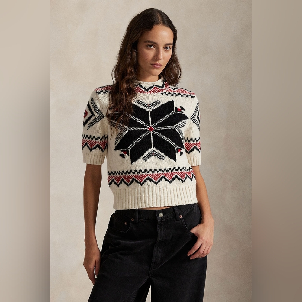 Ralph Lauren Snowflake Mockneck Short-Sleeve Sweater